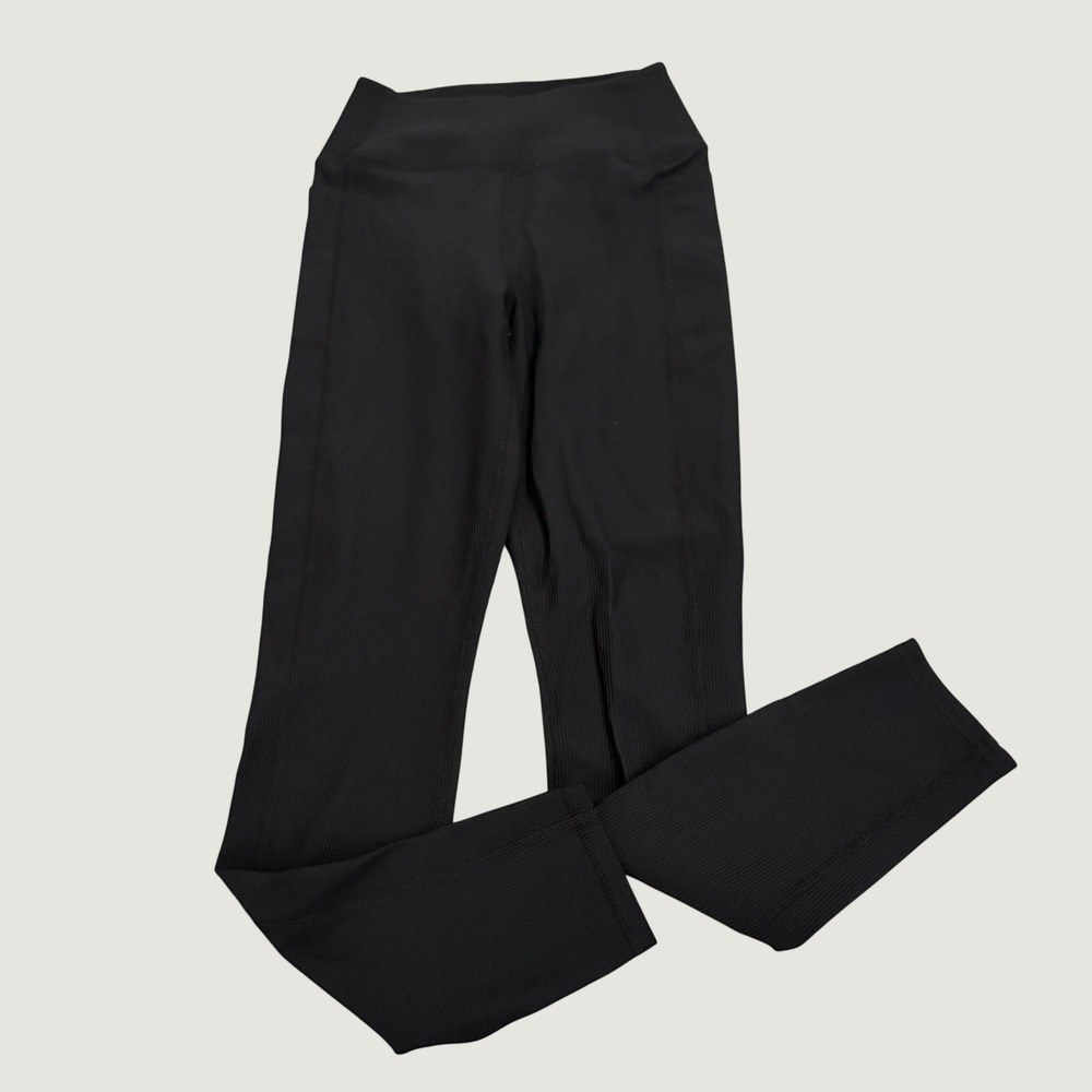Skechers Ribbed High Waisted Pocket Leggings Womens Small Black Athletic Yoga